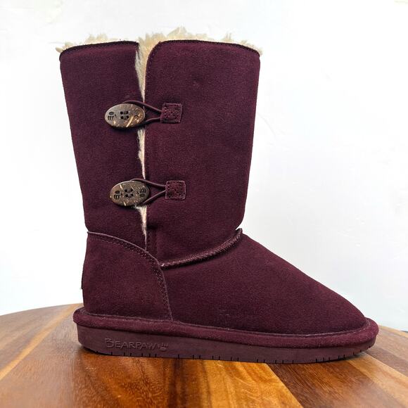 BEARPAW Lori Youth Girls Suede Pull On Boots US Size 5 Berry Purple Boot Snow - Picture 3 of 16
